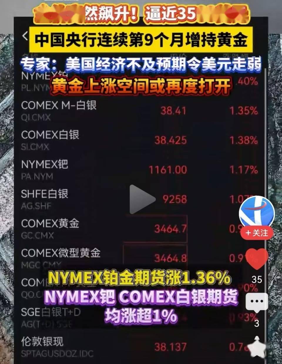 央行连续10个月增持黄金！